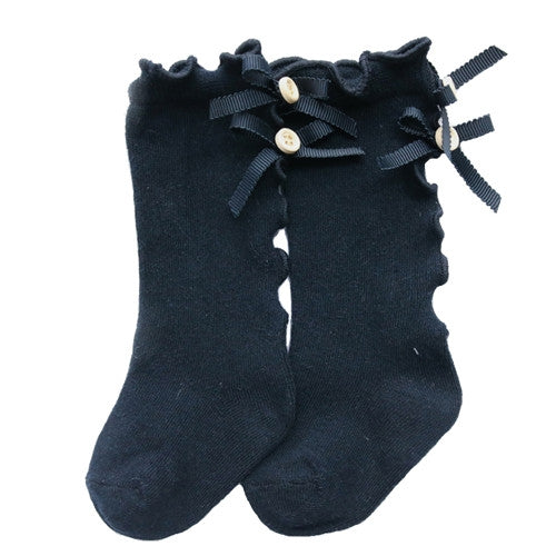 Baby Cute High Knee Fungus Lace Bow Socks, S, M, L, XL