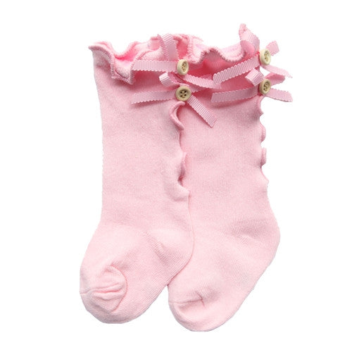 Baby Cute High Knee Fungus Lace Bow Socks, S, M, L, XL