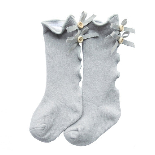 Baby Cute High Knee Fungus Lace Bow Socks, S, M, L, XL