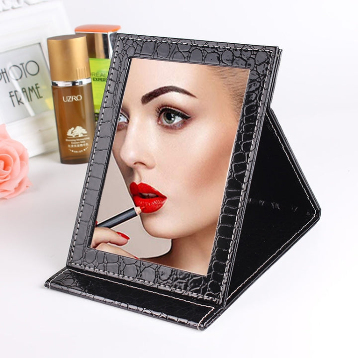 Square Stand Leather Make Up Mirror Alligator Pattern Portable Cosmetic Mirror, Black L 18x25.5x1.6CM, Black M15x20.5x1.6CM, Black S 12x17.5x1.6CM, Brown L 18x25.5x1.6CM, Brown M15x20.5x1.6CM, Brown S 12x17.5x1.6CM, Red L 18x25.5x1.6CM, Red M15x20.5x1.6CM