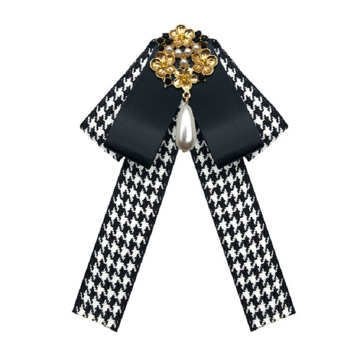 Ladies Retro Style Cloth Fabric Pearl Diamond Brooch Bow Tie Bow Clothing Accessories, Pin Buckle Version, Tie Belts Version