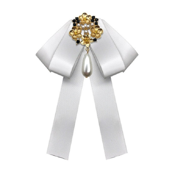 Ladies Retro Style Cloth Fabric Pearl Diamond Brooch Bow Tie Bow Clothing Accessories, Pin Buckle Version, Tie Belts Version