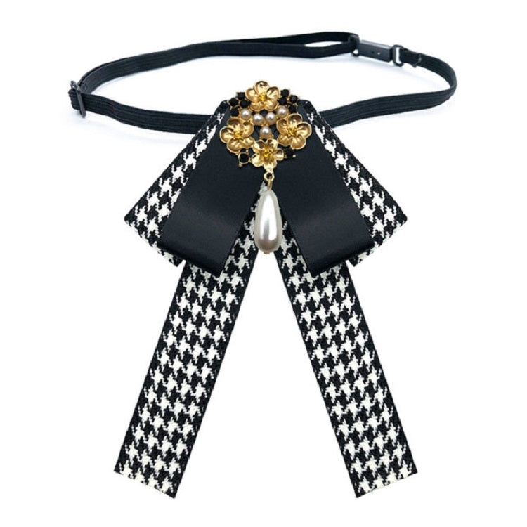 Ladies Retro Style Cloth Fabric Pearl Diamond Brooch Bow Tie Bow Clothing Accessories, Pin Buckle Version, Tie Belts Version