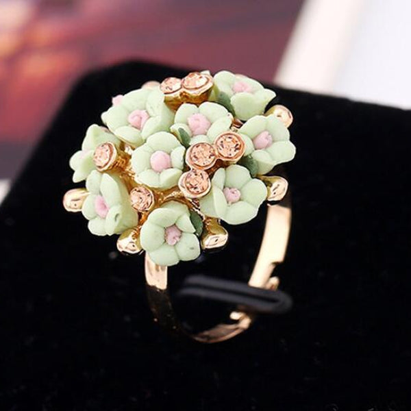 Fashion Ceramic Flower Ring for Women Adjustable Wedding Rings Jewelry, Green, Blue, White, Light Pink, Purple, Red, Orange red