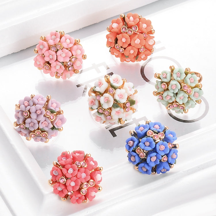 Fashion Ceramic Flower Ring for Women Adjustable Wedding Rings Jewelry, Green, Blue, White, Light Pink, Purple, Red, Orange red