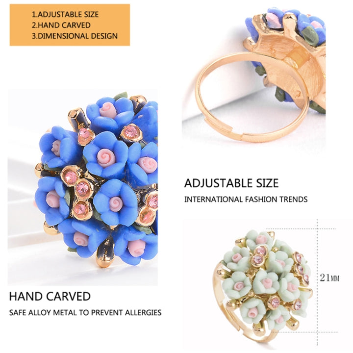 Fashion Ceramic Flower Ring for Women Adjustable Wedding Rings Jewelry, Green, Blue, White, Light Pink, Purple, Red, Orange red