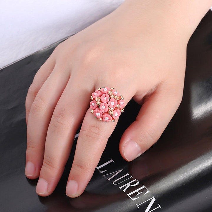 Fashion Ceramic Flower Ring for Women Adjustable Wedding Rings Jewelry, Green, Blue, White, Light Pink, Purple, Red, Orange red