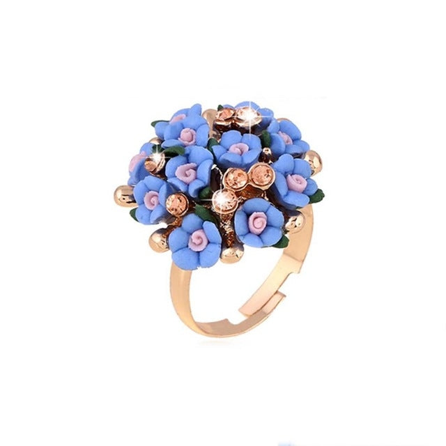 Fashion Ceramic Flower Ring for Women Adjustable Wedding Rings Jewelry, Green, Blue, White, Light Pink, Purple, Red, Orange red