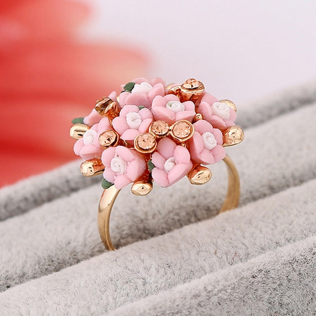 Fashion Ceramic Flower Ring for Women Adjustable Wedding Rings Jewelry, Green, Blue, White, Light Pink, Purple, Red, Orange red