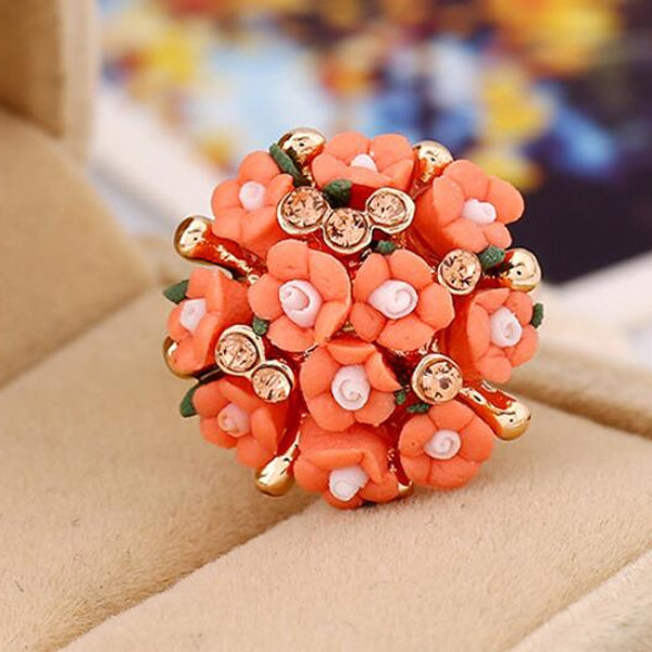 Fashion Ceramic Flower Ring for Women Adjustable Wedding Rings Jewelry, Green, Blue, White, Light Pink, Purple, Red, Orange red