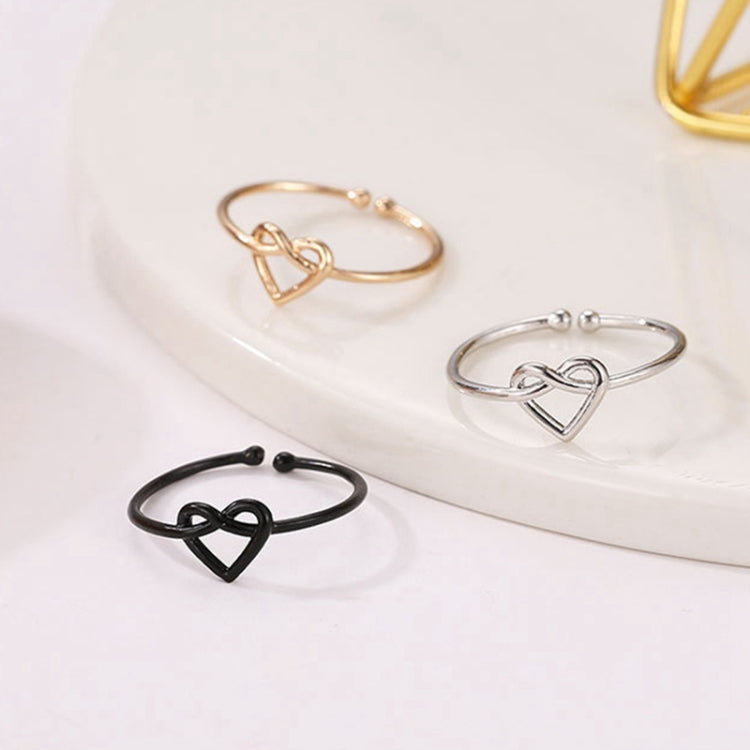 Girl Fashion Cute Simple Heart Hollow Open Adjustable Rings, Black, Gold, Silver