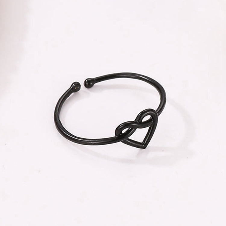 Girl Fashion Cute Simple Heart Hollow Open Adjustable Rings, Black, Gold, Silver