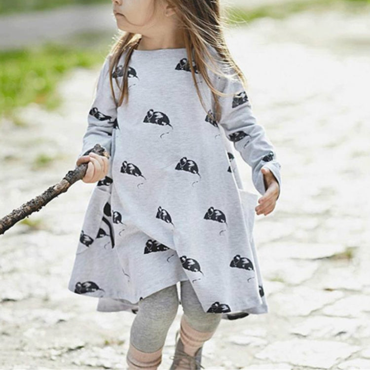 Spring and Autumn Girls Cartoon Mouse Pattern Long Sleeve Dress, 90cm, 100cm, 110cm, 120cm, 130cm