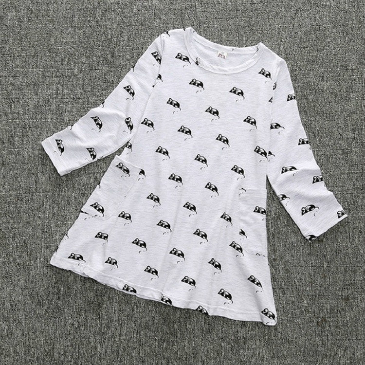 Spring and Autumn Girls Cartoon Mouse Pattern Long Sleeve Dress, 90cm, 100cm, 110cm, 120cm, 130cm