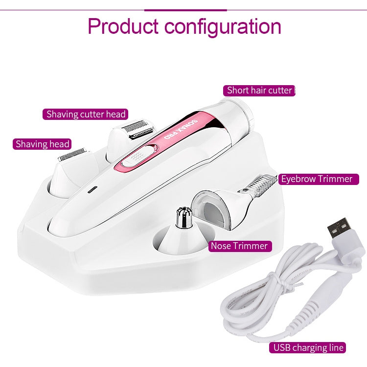 SONAX PRO Ladies Multifunctional Rechargeable Washing Professional Eyebrow Trimmer Epilator, 5 In 1 (Pink), 5 In 1 (Purple)