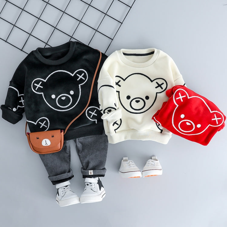 Autumn and Winter Fleece Cartoon Bear Pattern Children Long Sleeve Pullover Top + Pants Set, 70cm, 80cm, 90cm, 100cm