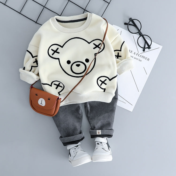 Autumn and Winter Fleece Cartoon Bear Pattern Children Long Sleeve Pullover Top + Pants Set, 70cm, 80cm, 90cm, 100cm