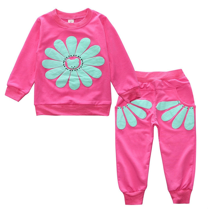 Spring and Autumn Girls Sun Flower Pattern Long Sleeve Top + Pants Set, 90cm, 100cm, 110cm, 120cm