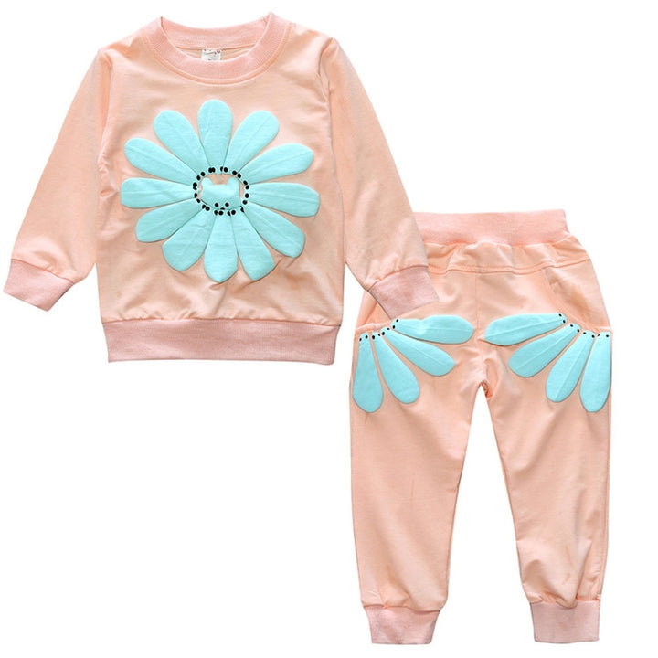 Spring and Autumn Girls Sun Flower Pattern Long Sleeve Top + Pants Set, 90cm, 100cm, 110cm, 120cm