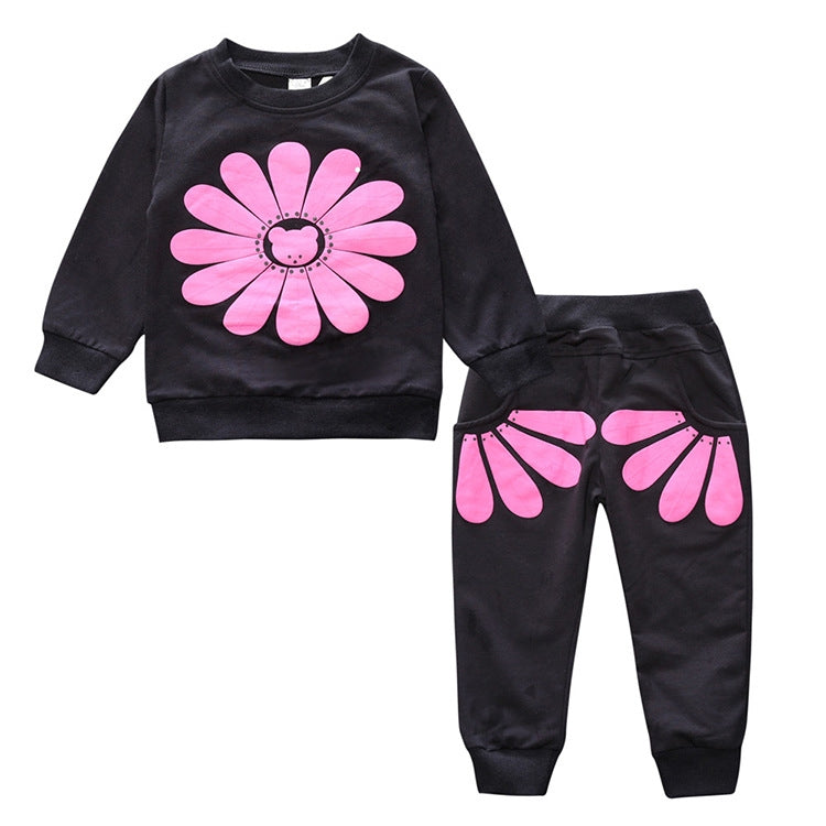 Spring and Autumn Girls Sun Flower Pattern Long Sleeve Top + Pants Set, 90cm, 100cm, 110cm, 120cm