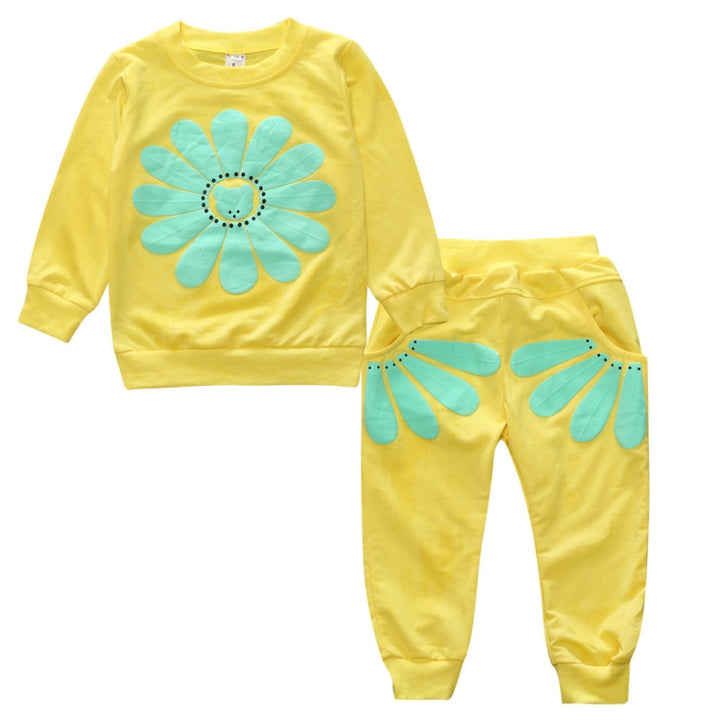 Spring and Autumn Girls Sun Flower Pattern Long Sleeve Top + Pants Set, 90cm, 100cm, 110cm, 120cm