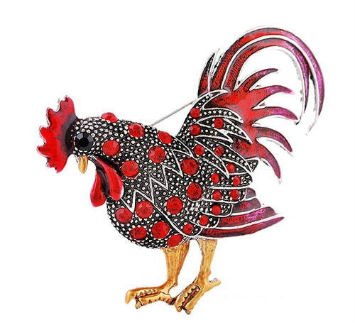 Personality Retro Cock Girl Brooch, Red, Orange, Purple, Gray