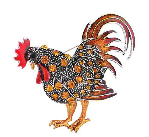 Personality Retro Cock Girl Brooch, Red, Orange, Purple, Gray