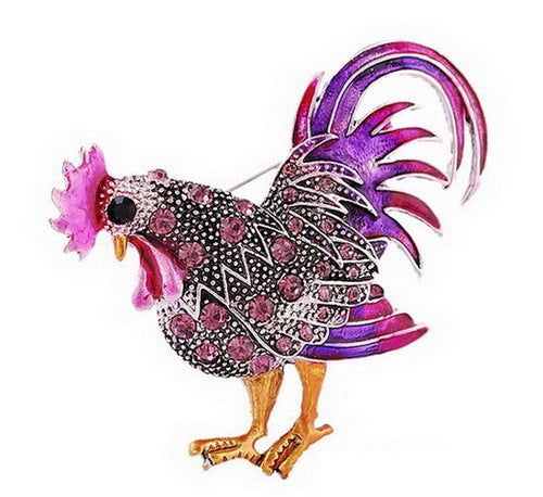 Personality Retro Cock Girl Brooch, Red, Orange, Purple, Gray