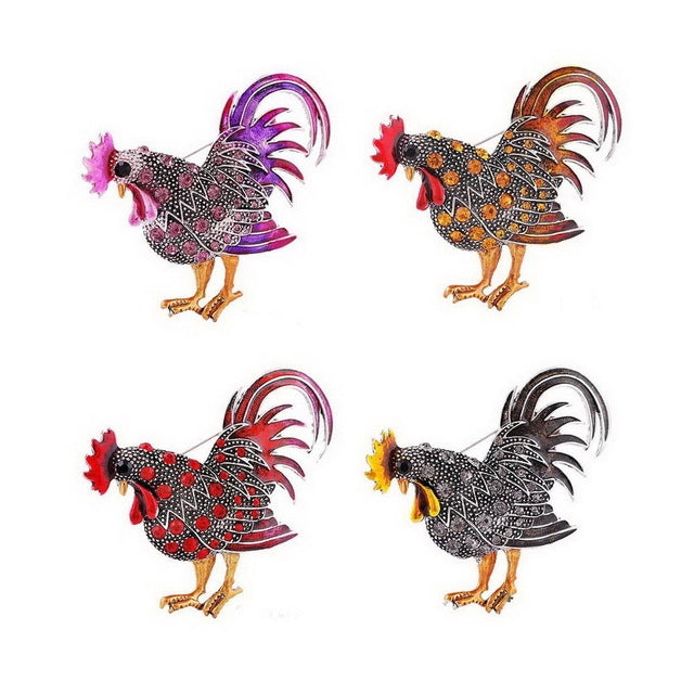 Personality Retro Cock Girl Brooch, Red, Orange, Purple, Gray