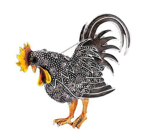 Personality Retro Cock Girl Brooch, Red, Orange, Purple, Gray