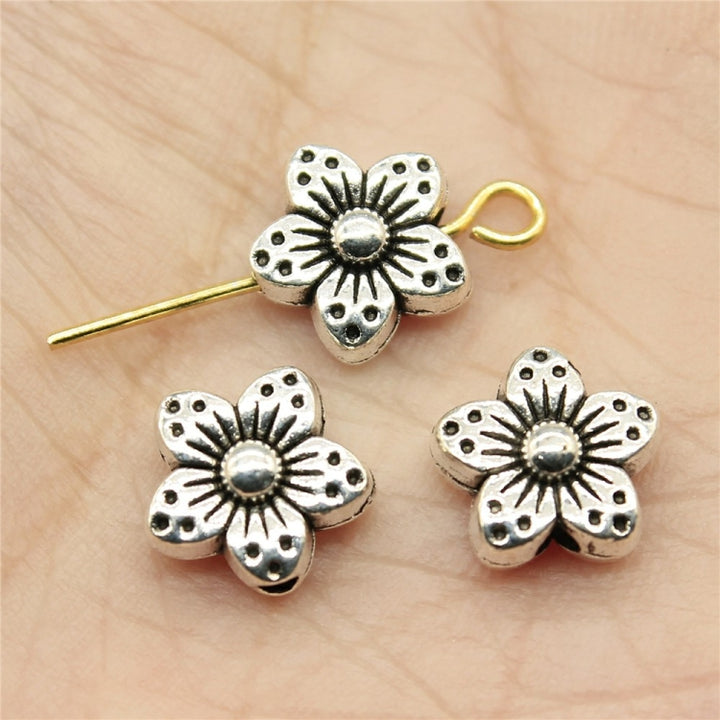 30 PCS Tibetan Silver Alloy Flower Charms Beads Flower Spacer Beads Charm, Size: 9x9x5mm