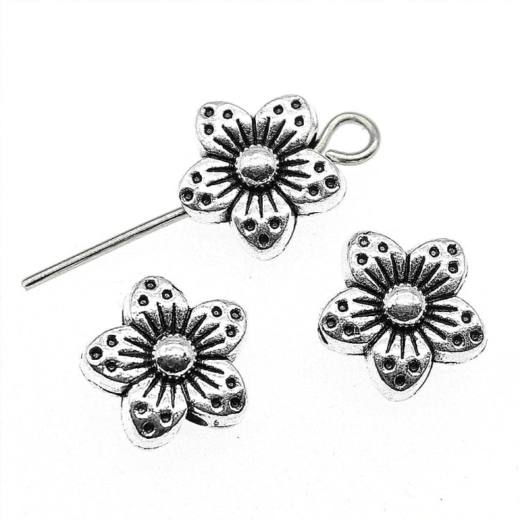 30 PCS Tibetan Silver Alloy Flower Charms Beads Flower Spacer Beads Charm, Size: 9x9x5mm