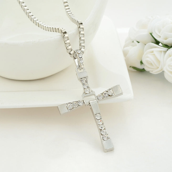 Crystal Jesus Cross Pendant Necklace for Men Gift Jewelry