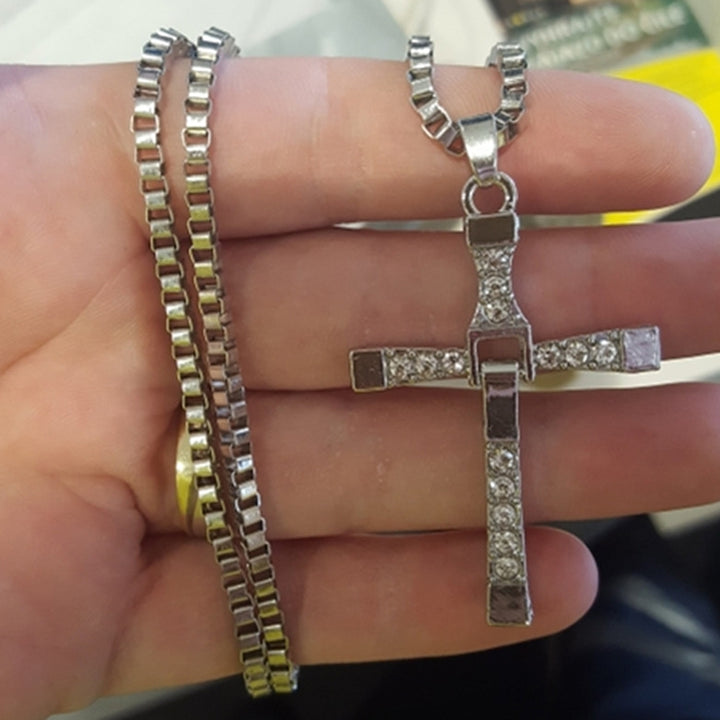 Crystal Jesus Cross Pendant Necklace for Men Gift Jewelry