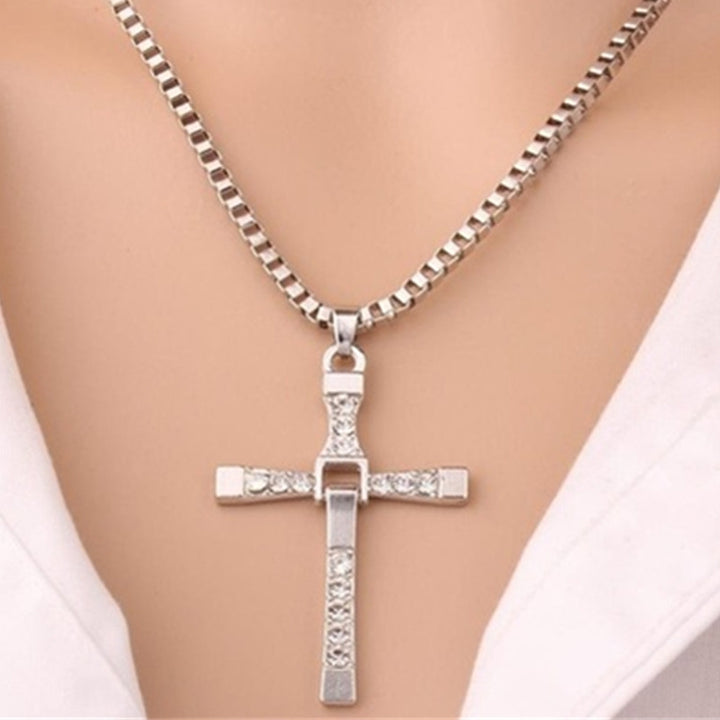 Crystal Jesus Cross Pendant Necklace for Men Gift Jewelry