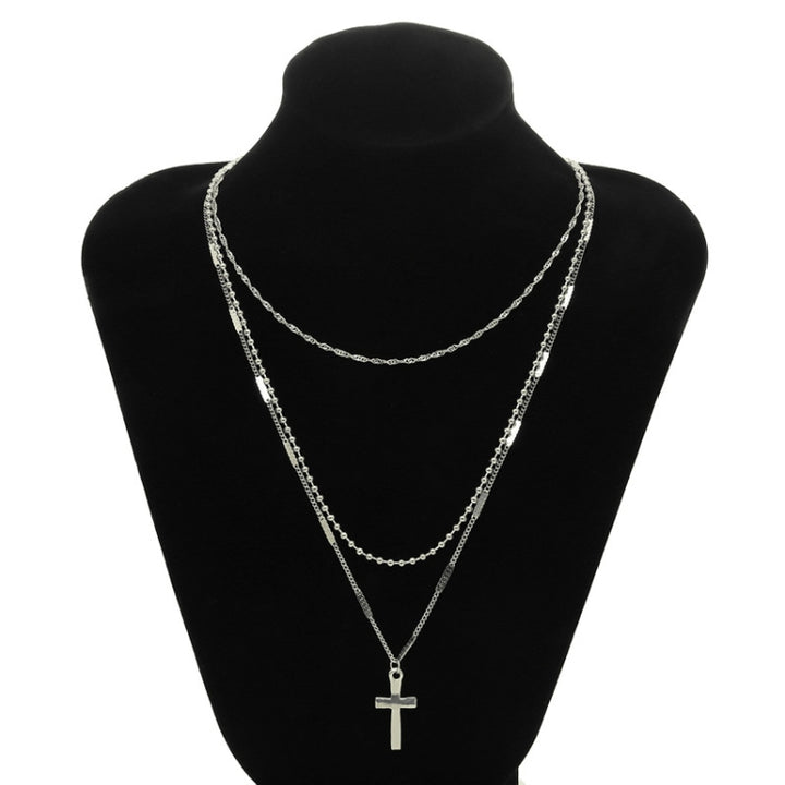 Women Handmade Multi Chains Cross Pendant Necklace