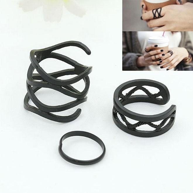 3 PCS Women Punk Black Matte Ring Set