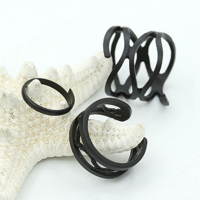 3 PCS Women Punk Black Matte Ring Set