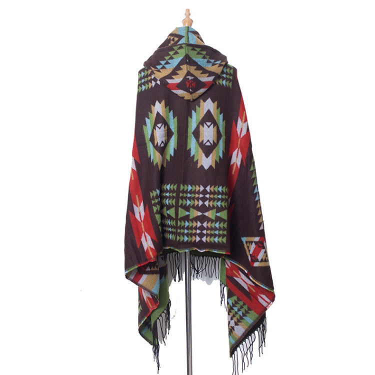 Autumn And Winter Horn Buckle Ethnic Style Hooded Cloak Shawl Bohemian Hooded Shawl, 135-175cm