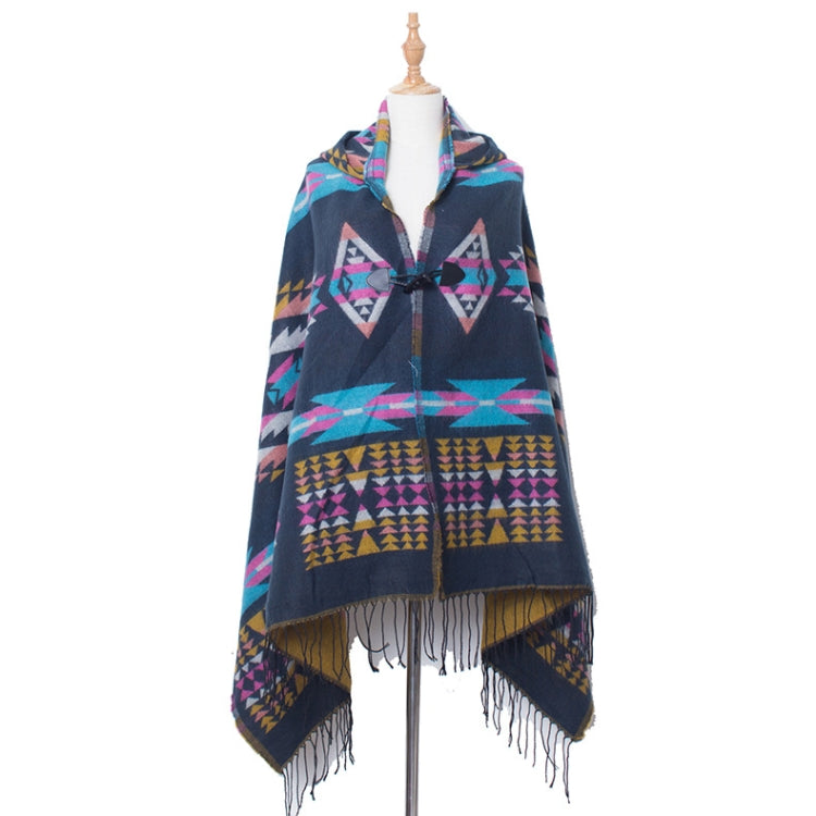 Autumn And Winter Horn Buckle Ethnic Style Hooded Cloak Shawl Bohemian Hooded Shawl, 135-175cm