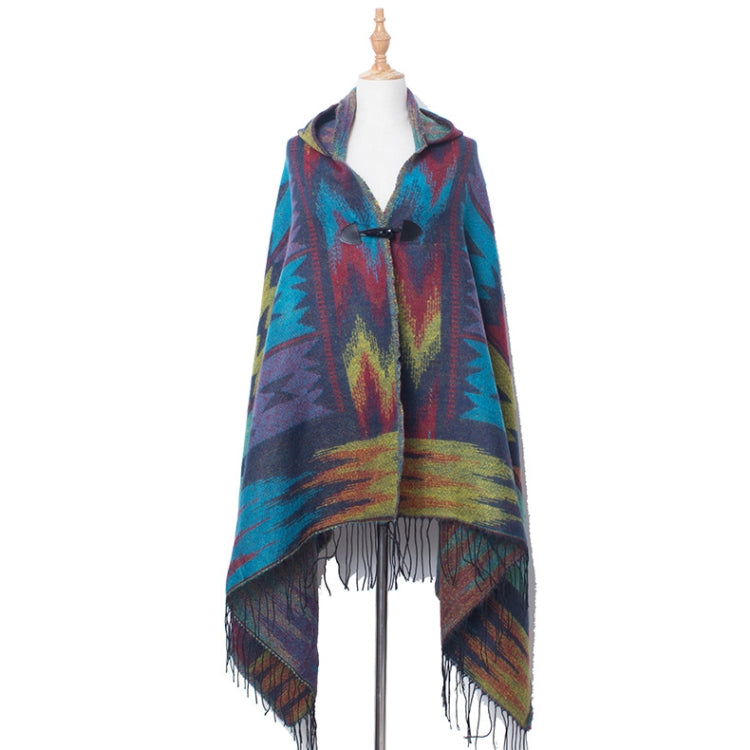 Autumn And Winter Horn Buckle Ethnic Style Hooded Cloak Shawl Bohemian Hooded Shawl, 135-175cm