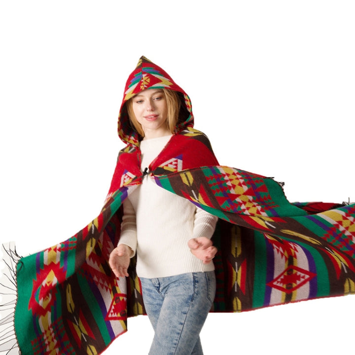 Autumn And Winter Horn Buckle Ethnic Style Hooded Cloak Shawl Bohemian Hooded Shawl, 135-175cm