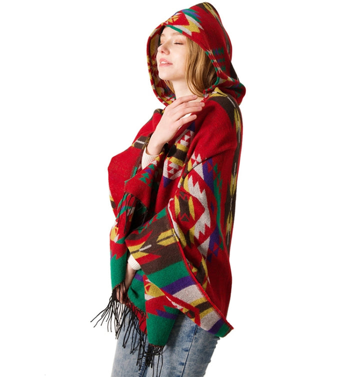 Autumn And Winter Horn Buckle Ethnic Style Hooded Cloak Shawl Bohemian Hooded Shawl, 135-175cm