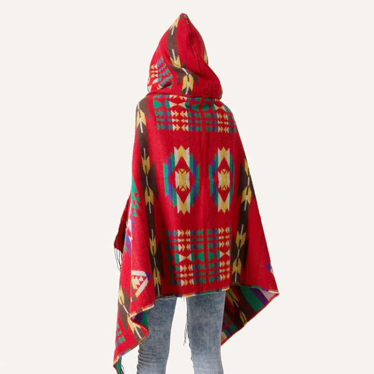 Autumn And Winter Horn Buckle Ethnic Style Hooded Cloak Shawl Bohemian Hooded Shawl, 135-175cm