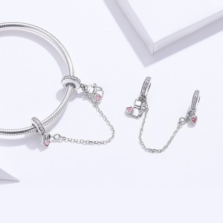 S925 Silver Cat Safety Chain DIY Bracelet Accessories