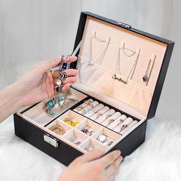 Portable Leather Jewelry Storage Box Necklace Ring Watch Storage Box, Single Layer, Double Layer