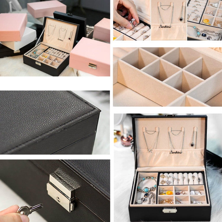 Portable Leather Jewelry Storage Box Necklace Ring Watch Storage Box, Single Layer, Double Layer