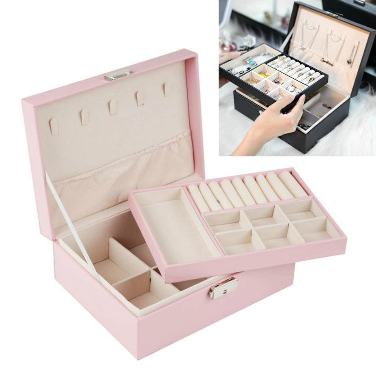 Portable Leather Jewelry Storage Box Necklace Ring Watch Storage Box, Single Layer, Double Layer