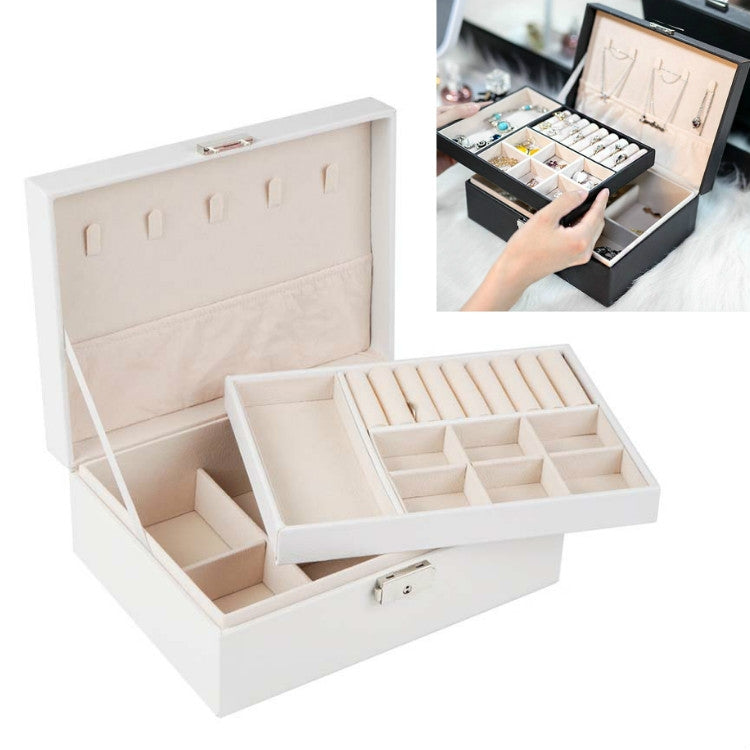 Portable Leather Jewelry Storage Box Necklace Ring Watch Storage Box, Single Layer, Double Layer