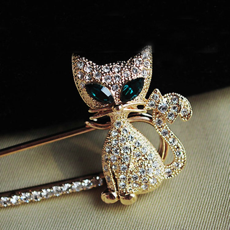 2 PCS Cute Green-Eyed Kitten With Drill Brooch, Gold, Silver